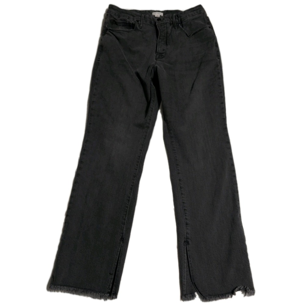 Good American Black Split Raw Hem Jeans Women's Size 15 Stretch Button Fly - Picture 1 of 10